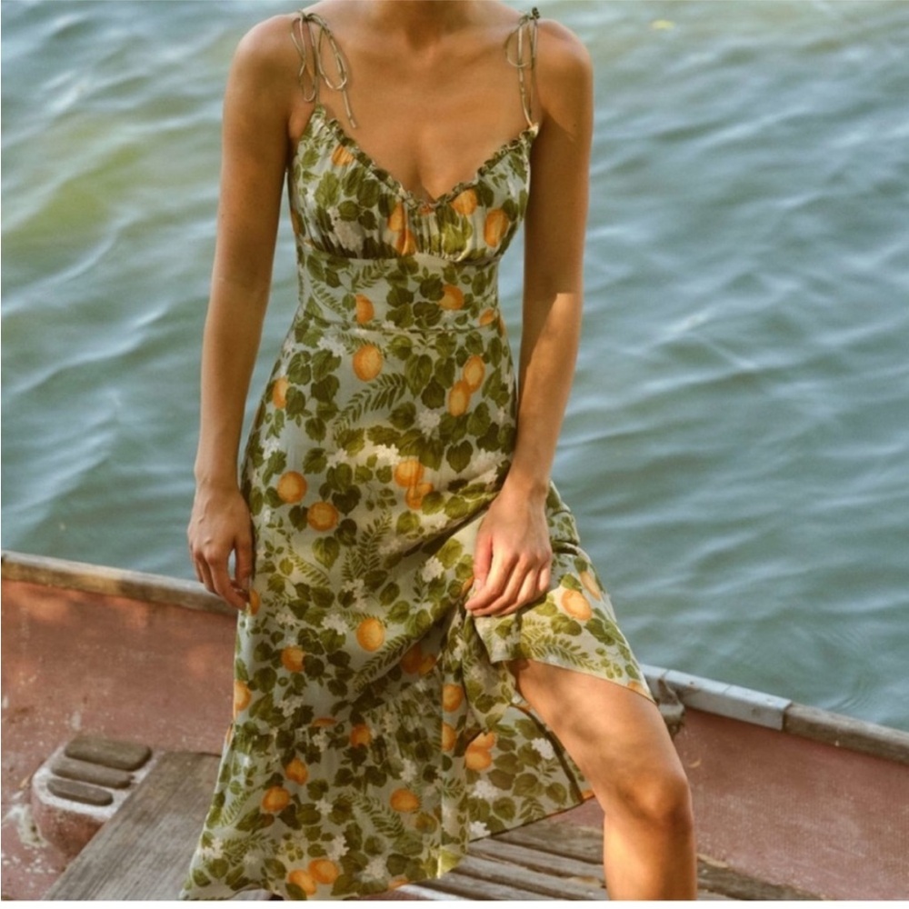 Reformation Embry midi dress in orange grove floral print